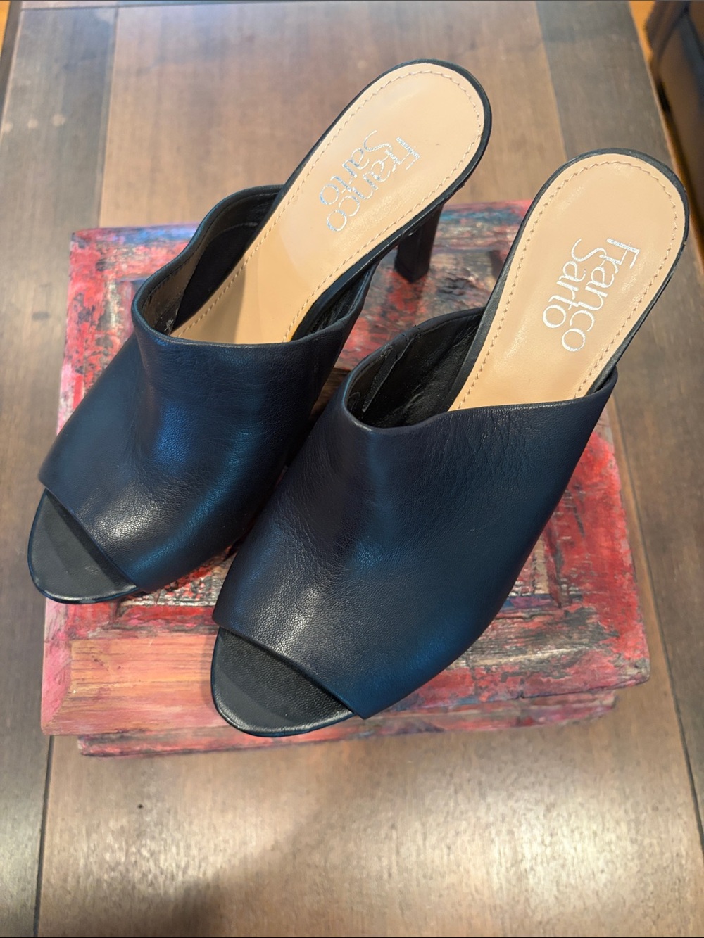 Franco Sarto NWOT Black Leather Open-Toe Mule Heels, size 8, see listing details